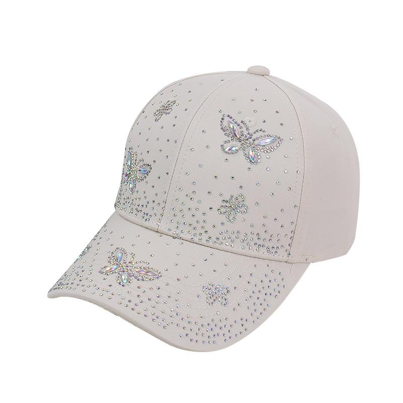 Spring and summer fashion new hot diamond butterfly baseball cap children trendy sun protection visor rhinestone cap