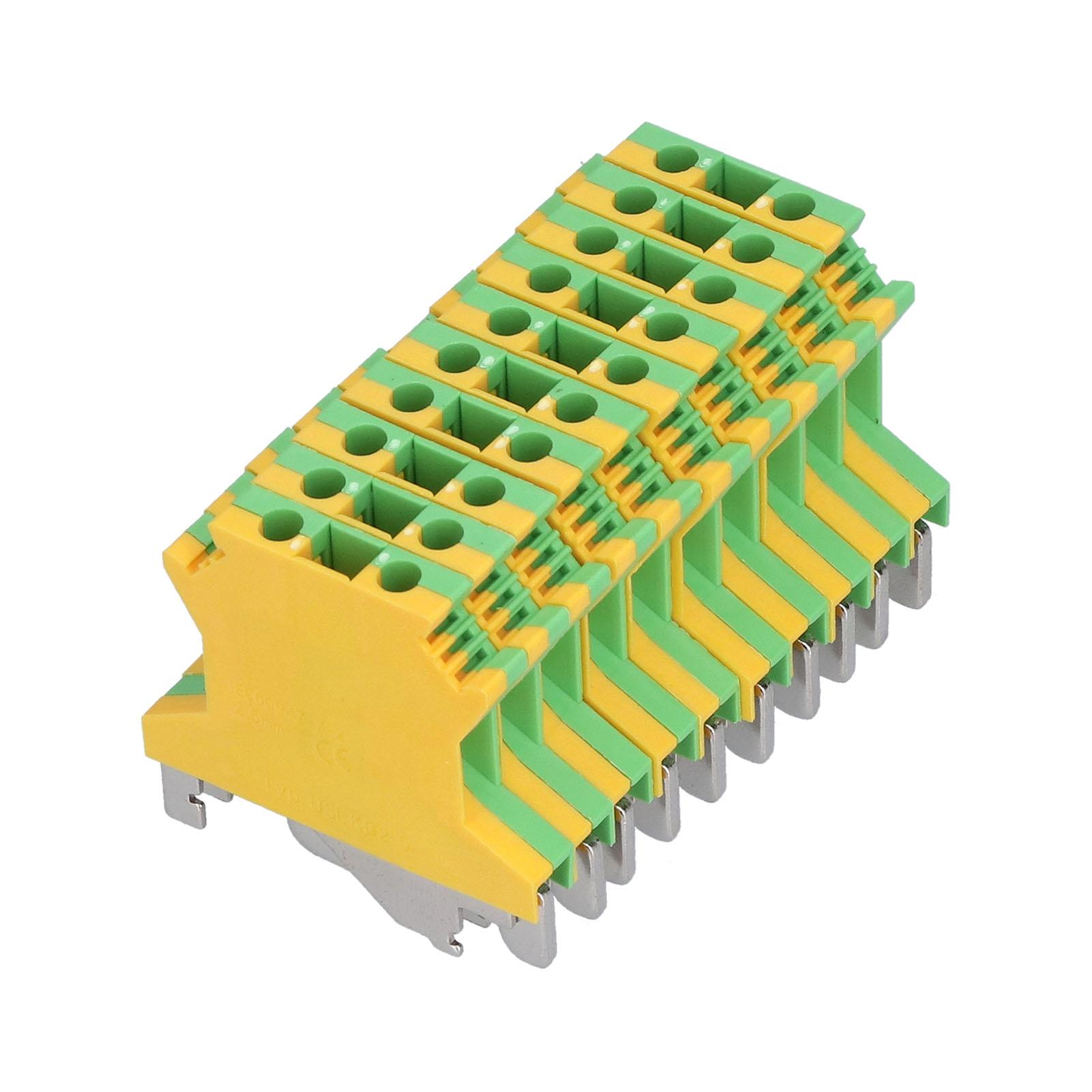 

50Pcs DIN Rail Mount Terminal 2 Channel Grounding Electrical Crimping Terminals Block USLKG2.5