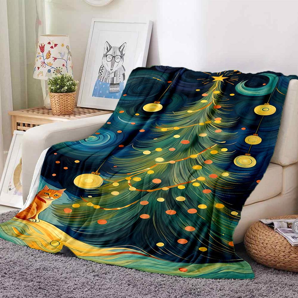 1pc Christmas Cat Blanket, Lightweight Flannel Throw Blanket for Sofa, Bed, Travel, Camping, Living Room, Office, Couch, Chair, and Bed