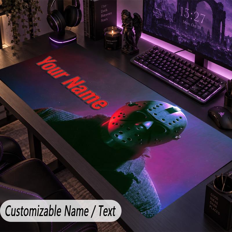 Custom Text Big Mousepad, Extended Desk Pad For Laptop Work GameFriday the 13th Jason Voorhees