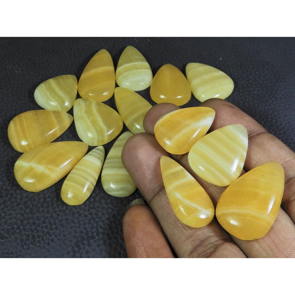 356Cts. Natural Yellow Lace Agate Pear Cabochon Loose Gemstone 16Pcs Lot C-231