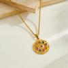 Gold Plated Stainless Steel Colorful Stone Round Pendant Necklace for Women