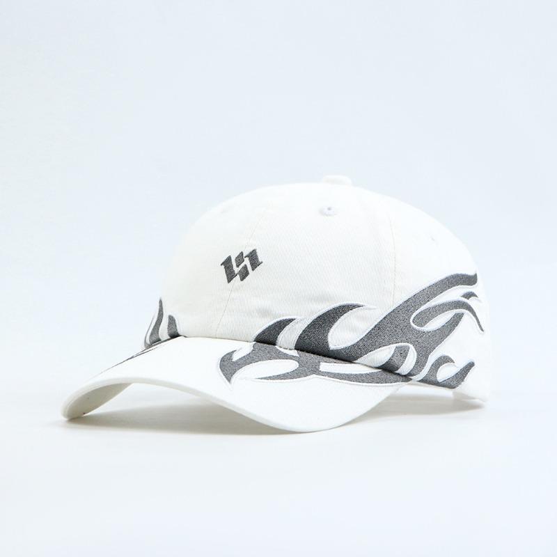 Flame Embroidery Street Hip Hop Baseball Hat Curved Brim Soft Top Trendy Cap