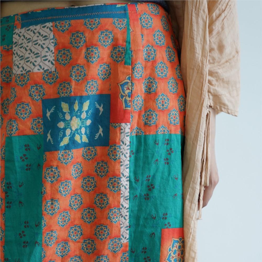 Johnature Women Vintage Print Floral Straight Skirts Spring Chinese Style Ramie Soft Female High Quality Skirts