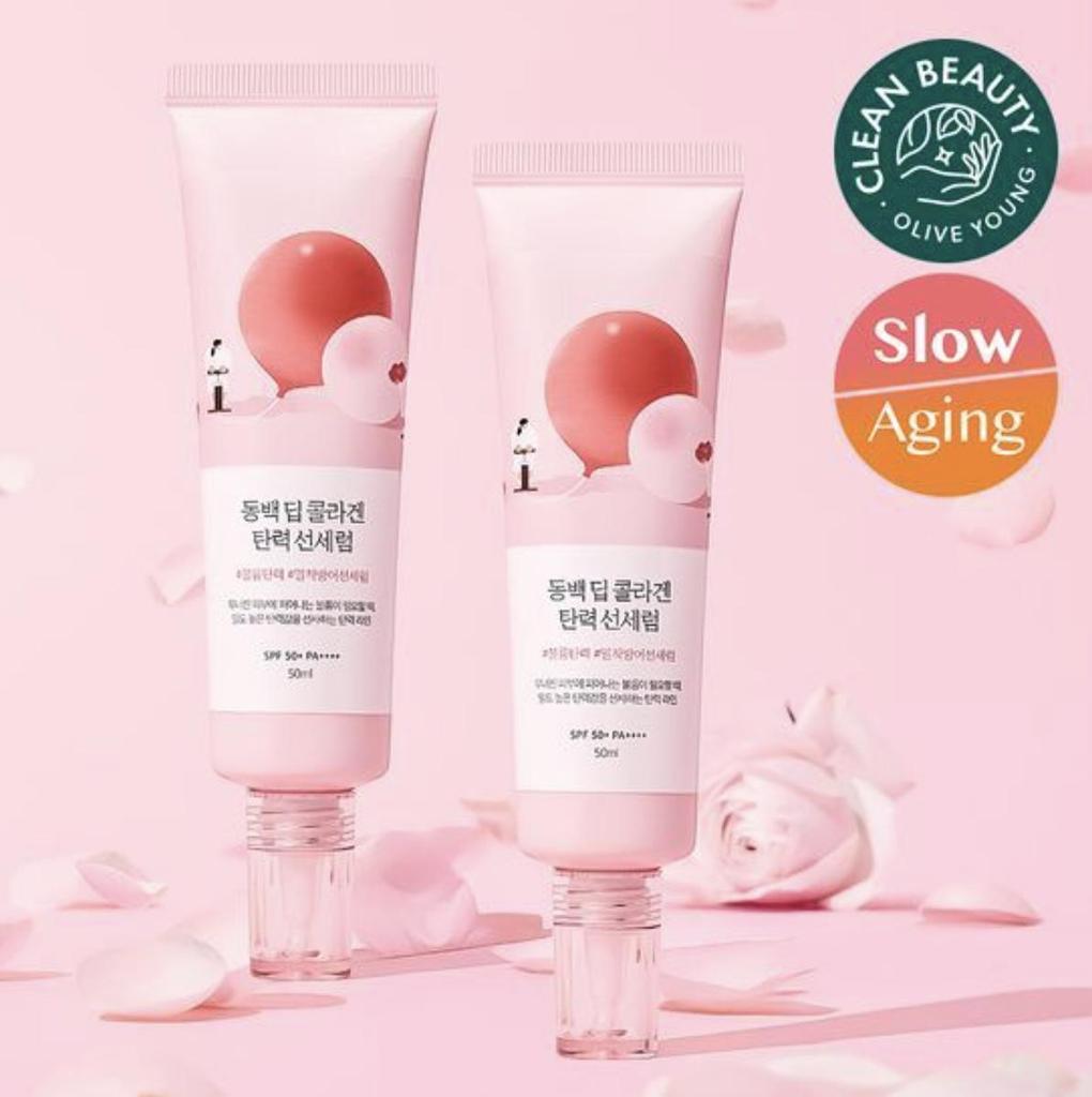 Roundlab Dongbaek Deep Collagen Sun Serum, 50ml - Sun Protection + Collagen Care In One. Lightweight, Dewy Finish. SPF50+ PA++++