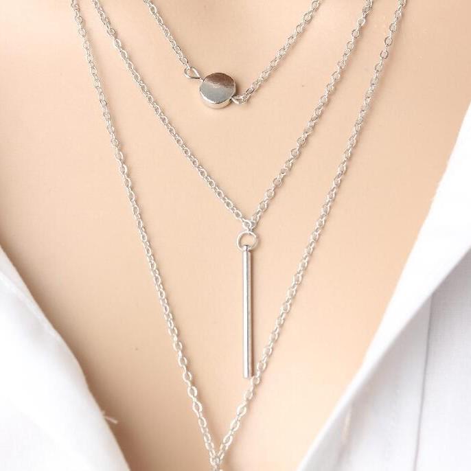 Minimalistisches 3-reihiges Halsketten-Set mit Punkt- und Stäbchen-Anhänger