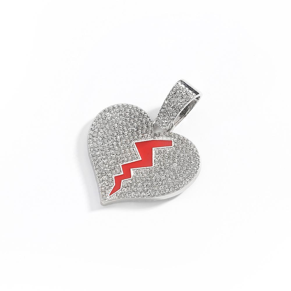Street Hip Hop Personality Broken Crack Love Pendant Lanyard Hiphop15Mm Clasp Cuban Chain Men