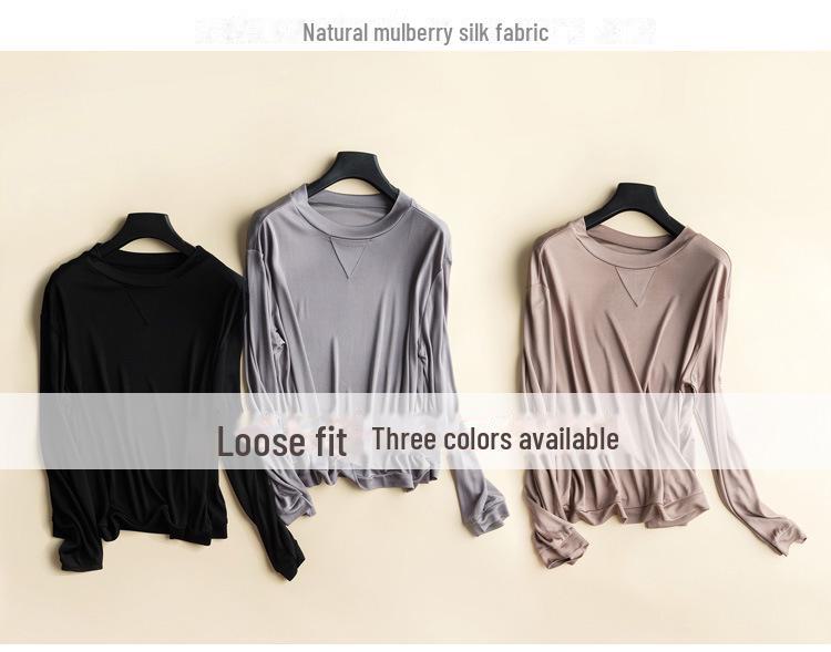 New Women's Silk Long-Sleeve Round Neck T-Shirt - Loose Fit Korean Style for Autumn