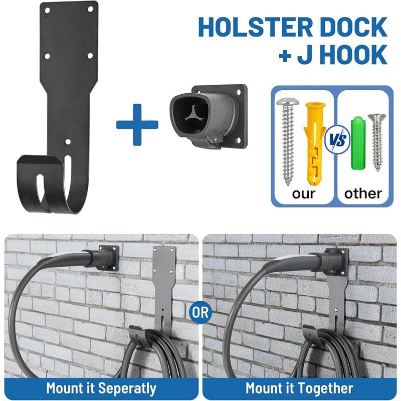 AW-EV Holder Wall Mount Dock & J-Hook For Tesla Model X/Y/3/S, EV Charging Cord Hanger For NACS Connector