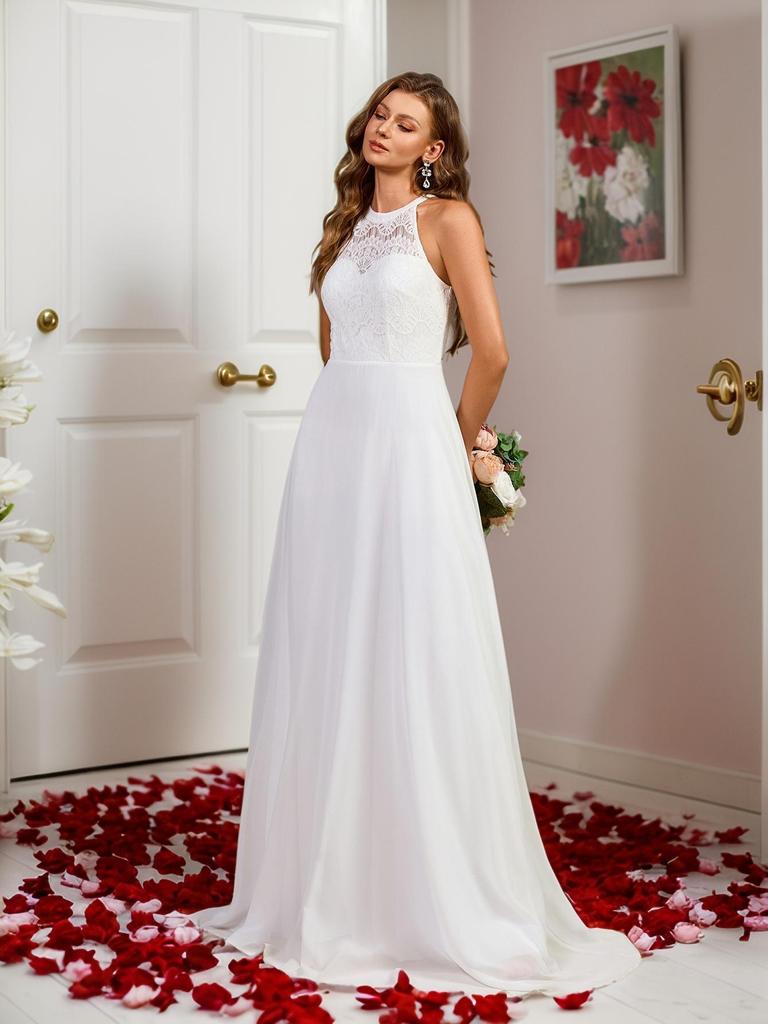 Europäisches & Amerikanisches Neckholder Besticktes Schlitz Meerjungfrau Abendkleid