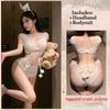 Cute Sexy Bunny Costume Mesh Perspective Lingerie Bunny Girl Cosplay Uniform Maid Outfit One Piece Jumpsuit Temptation Pajamas