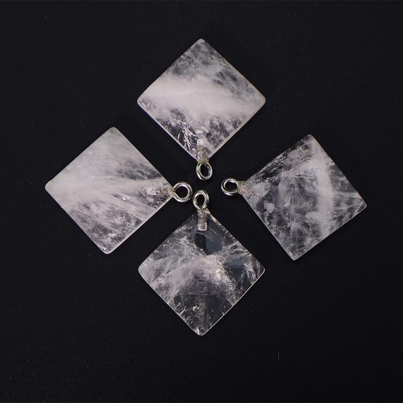 25x28x7mm Natural Semi-Precious Stone Diagonal Crystal Pendant Necklace 18x18x6mm