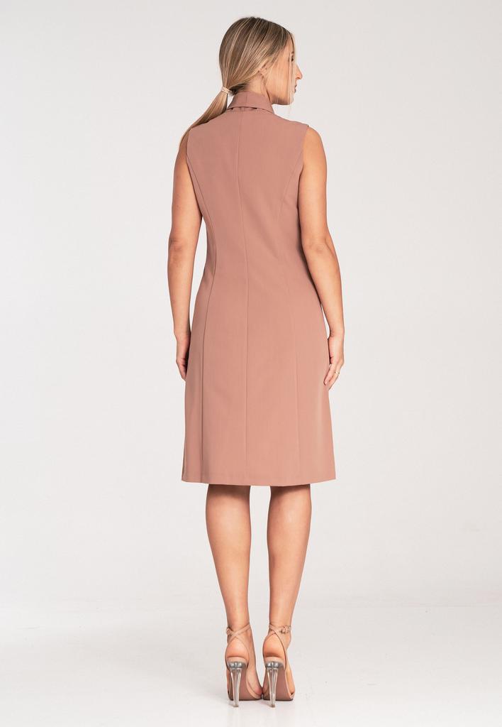 Jacket Dress Midi - Elegant Dress With Buttons - Beige Dress M1067 Size L