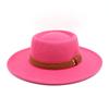 French Double Belt Buckle White Woolen Hat Flat Top Top Hat Female British Retro Style Wide Brim Felt Hat