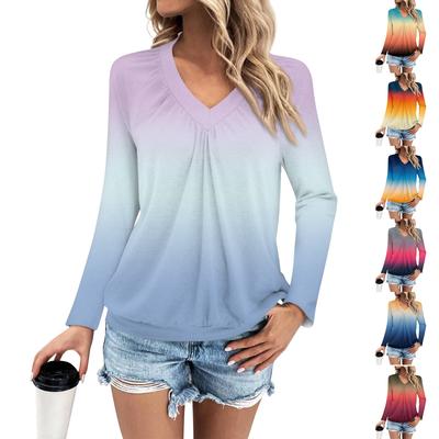 Women's Fashion V-Neck Off Shoulder Pleated Casual Long Sleeve
