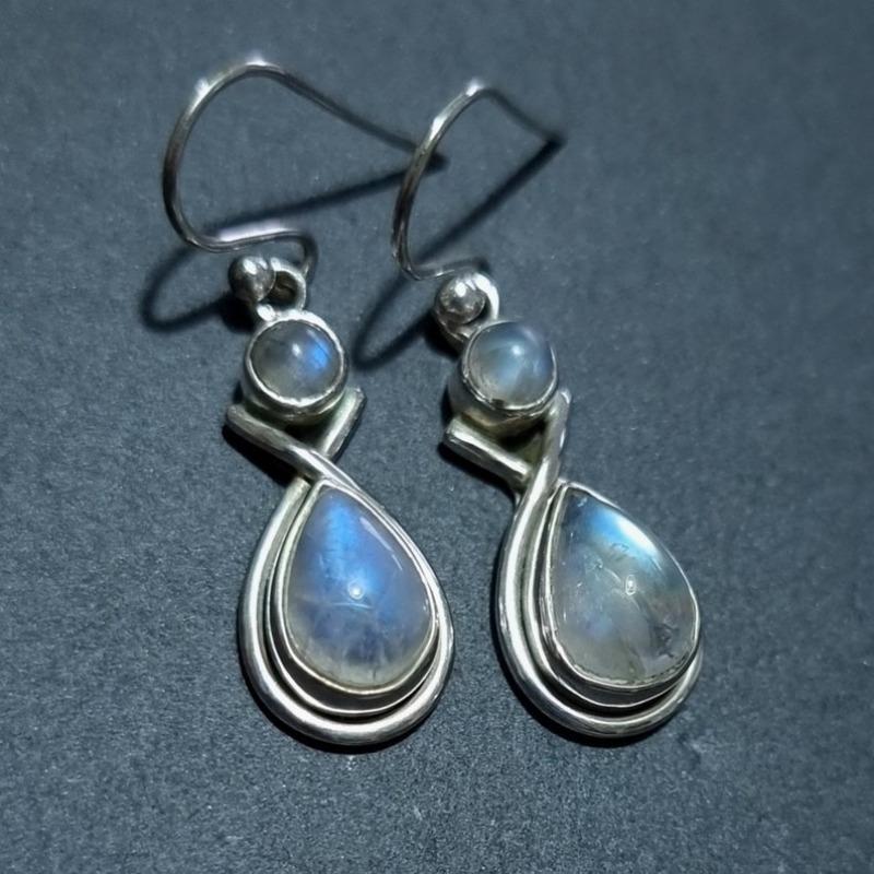 Rainbow Moonstone Earrings Irridescent Zircon, Dangly Earrings, Wedding Jewelry