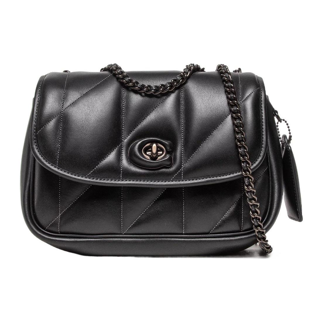 

Coach Pillow Madison 24 Chain Link Turnlock Nappa Leather Shoulder Crossbody Bag Medium Women bags Black C8560-V5BLK Basic Set (Bag+Dust Bag)