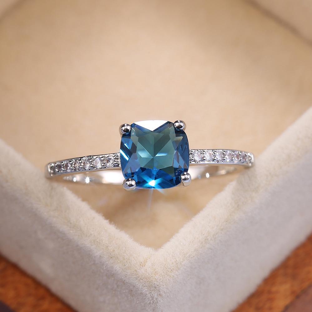 High-End Sapphire Zircon Diamond Ring: Elegant Square Design for European & American Engagements
