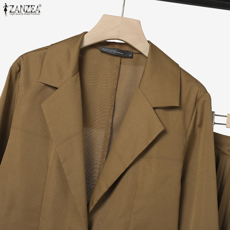 ZANZEA Womens Cardigan Blazer Blouse and Long Skirts Fashion Two Piece Suit Sets