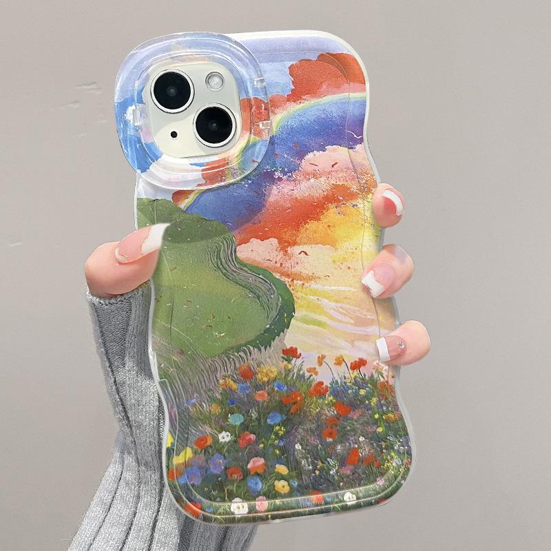 Rainbow Graffiti Suitable for Apple 15 Promax Mobile Phone Case Huawei Pura70 Bracket 16 Silicone 14 Anti-fall 13 Soft