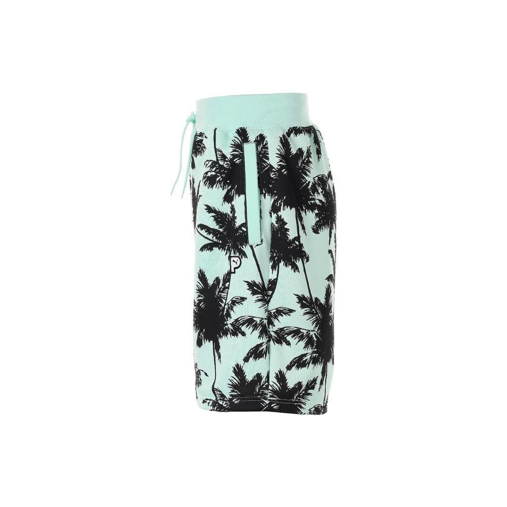 Puma Beach Palm Tree Print Drawstring Straight Shorts Men Bottoms Green 578258-34