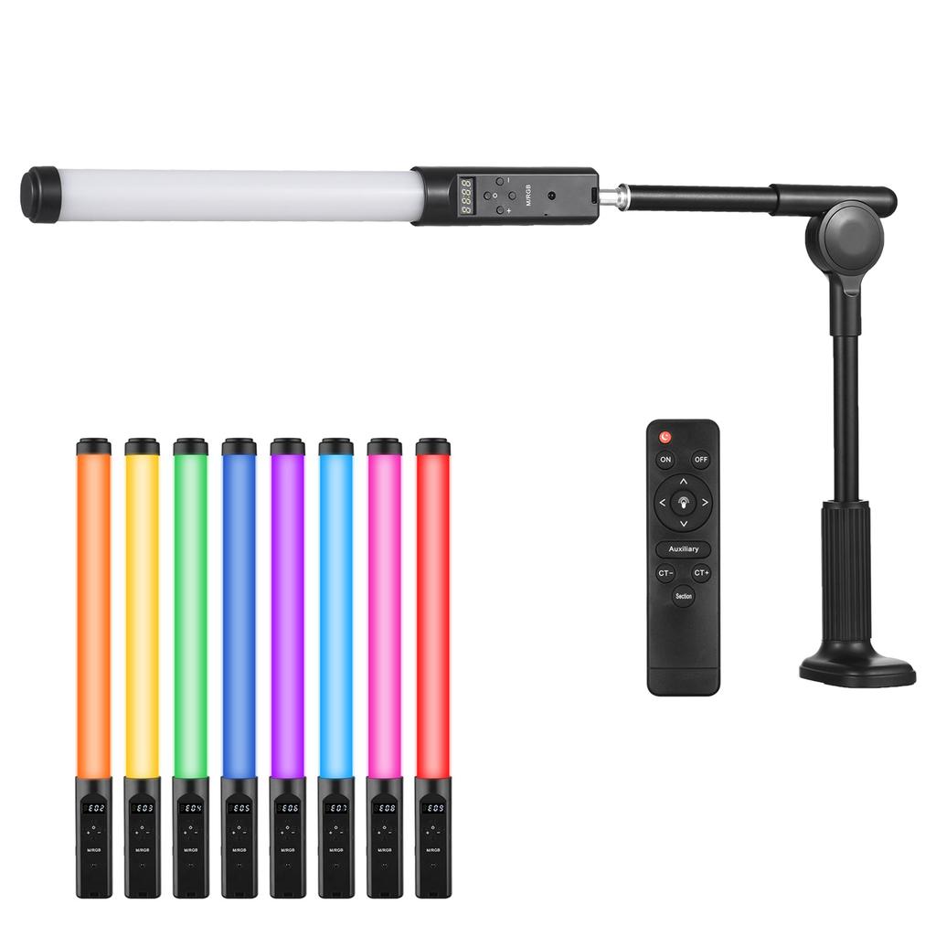 Tube LED RGB, Température Bicolore 3200K 5500K avec 9 Effets de Couleur et Télécommande, pour Photographie Vlog Streaming en Direct