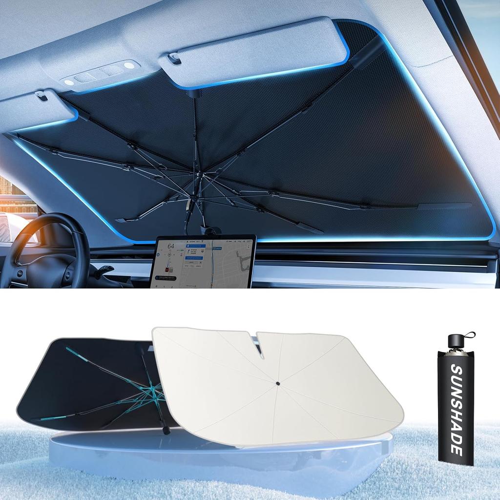 Car Windshield Sun Shade Umbrella - [Nano-Ice-Crystal Coatings] Protect Car From Sun Rays & Heat Damage Keep Cool And Protect Interior Medium (56" L