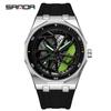 Sanda Men's Waterproof Alloy Car Wheel Design Silicone Wristwatch