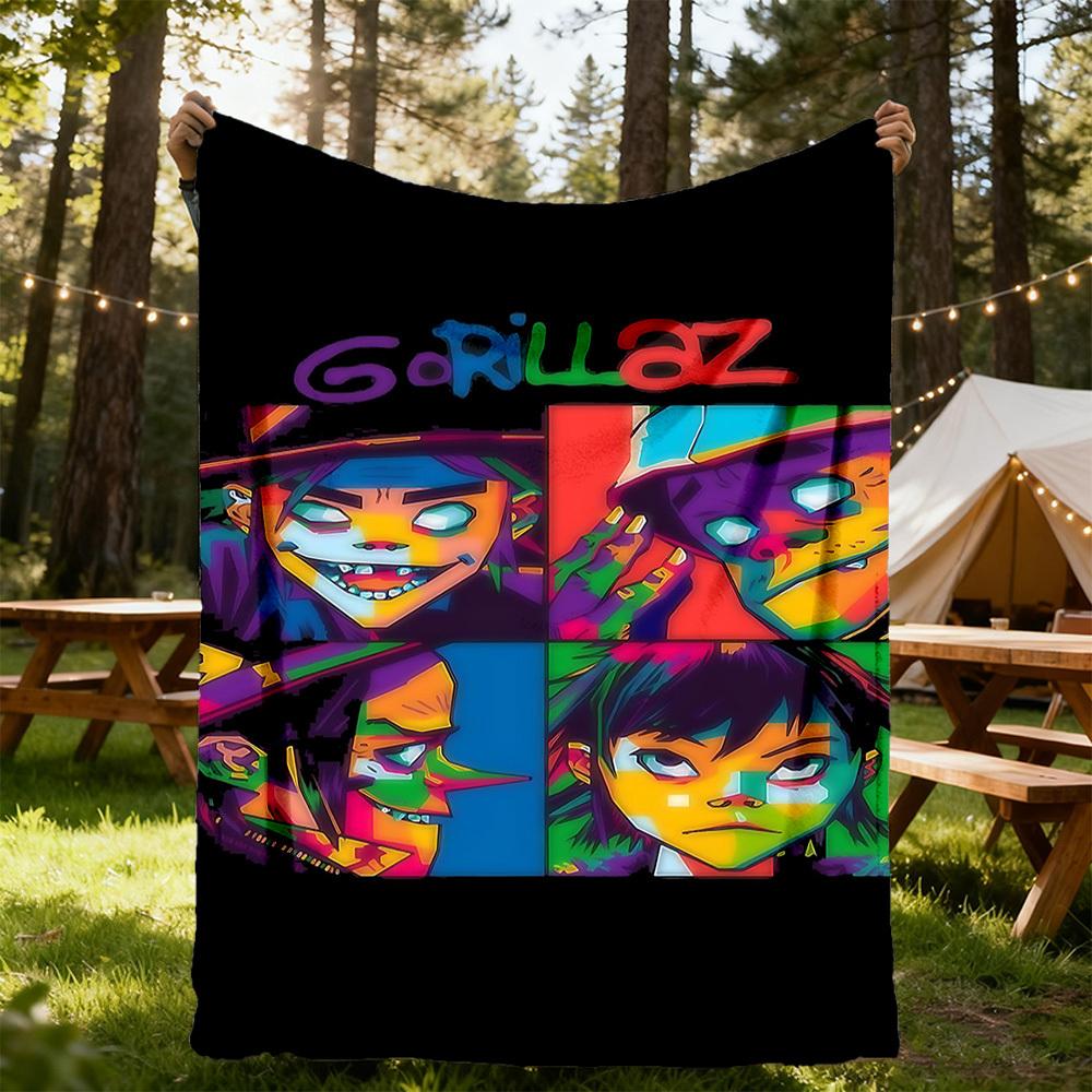 1pc Gorillaz Artwork Outdoor Blanket Lightweight Flannel, All-Season Use for Sofa, Bed, Travel, Camping, Living Room, Office, Couch074