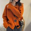 Women's Solid Color Cardigan Long Sleeved Big Button Lapel Knitted Sweaters Woman Autumn Front Open Warm Fashion Top