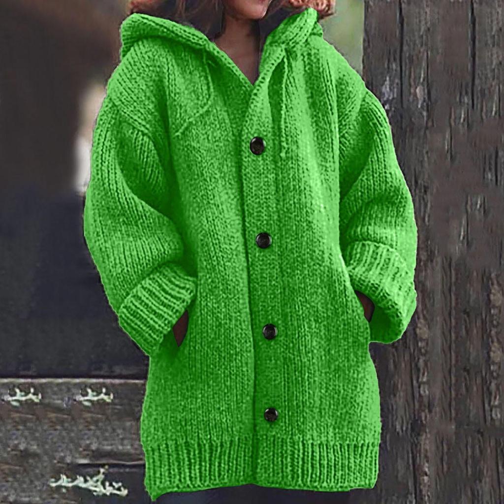 Frauen Casual Warm Lose Knopf Hoodie Stricken Pullover Lange Tops Bluse Pullover