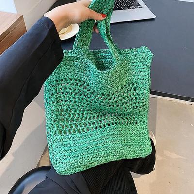 Zomerse Geweven Tas met Open Schouders voor Dames Snoepkleurige Reizen Strand Casual Tote Bag
