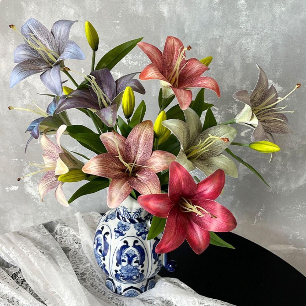 Ins Simulation Flower Real Looking Fake Flores Retro Oil Painting Artificial Flowers for Garden