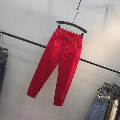 Damen High Waist Loose-Fit Rote Cropped Jeans