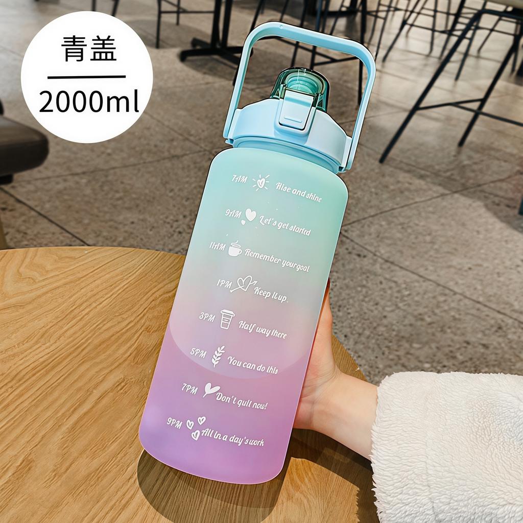 Water Bottle Explosion Spot Gradual Change Color Three Sets of Cups Large Capacity Space Cup Straw Kettle Matte Sports Portable Kettle