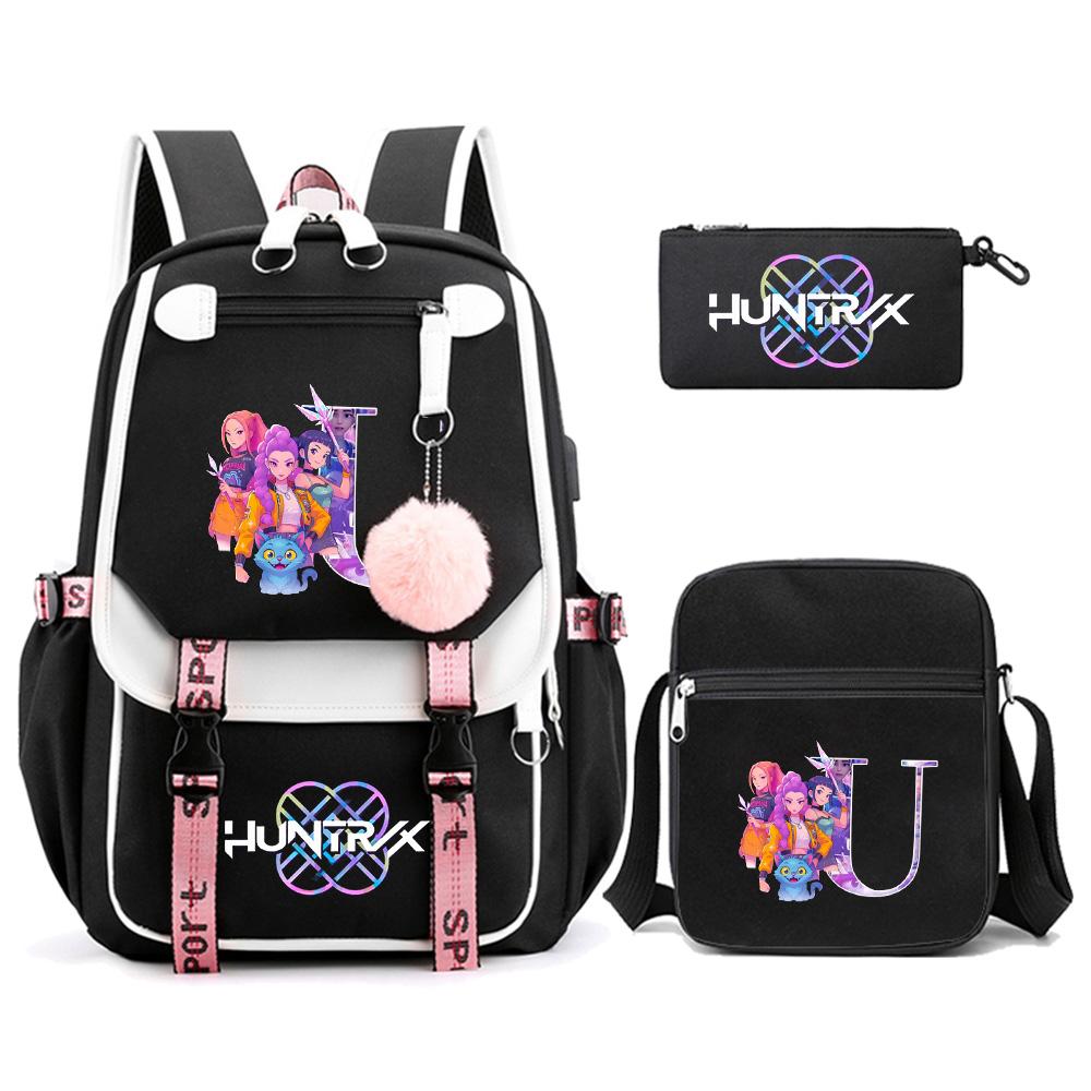 3Pcs/set Anime Cartoon 26 English Letter Printed Backpack with Shoulder Bag for Teenager Student Girl Boy Bookbag Large Capacity Travel Bag Kid Gift