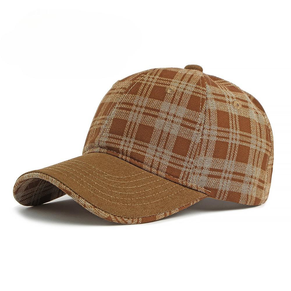 Vintage Plaid Denim Baseball Cap for Men Women Structured Hard Top Tartan Check Sun Hat Casual Retro Peaked Cap