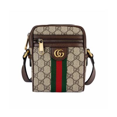 Ophidia Vintage Logo Pruhovaná Popruhovina Plátno a Kůže Taška přes Rameno Běžná Unisex Párský Styl Ebenové a Hnědé