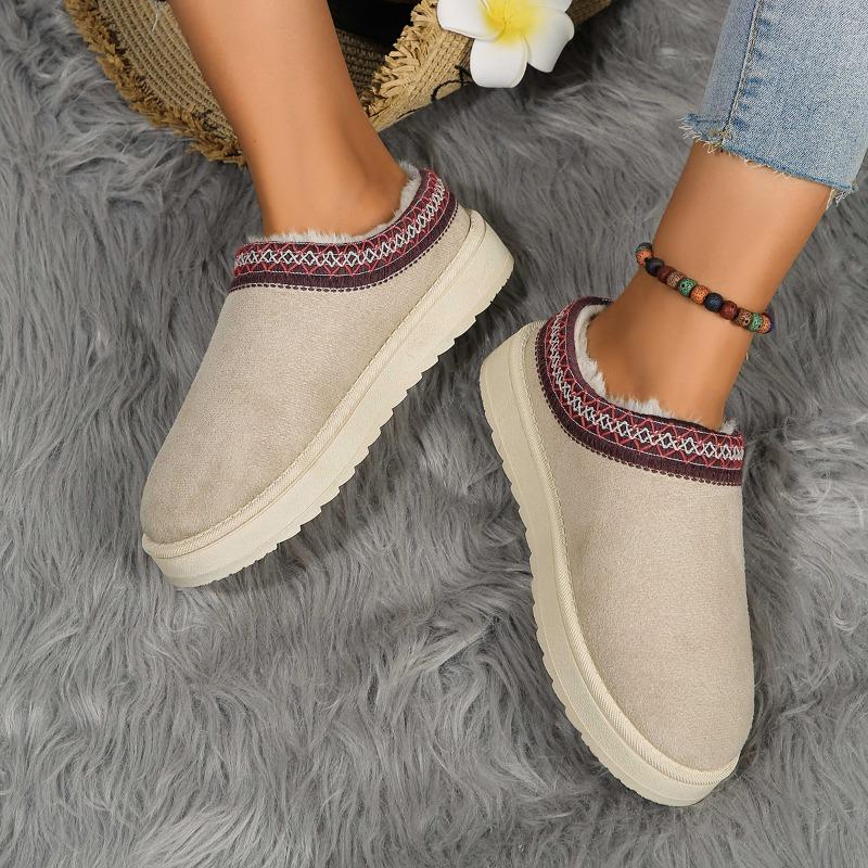 Fashion Snow Boots Women Winter New Cashmere Warm Thick Soles Without Heel-covered Hair Half Slipper Cotton Shoes Cashmere Warm Boots