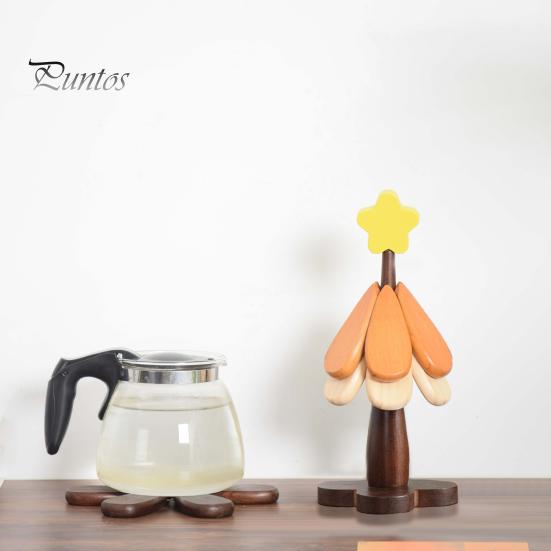 Christmas Tree Trivet Set Wooden Coasters for Hot Dishes Heat Resistant Wood Trivets Kitchen Table Decoration Tree Shaped Tripods Practical Kitchen