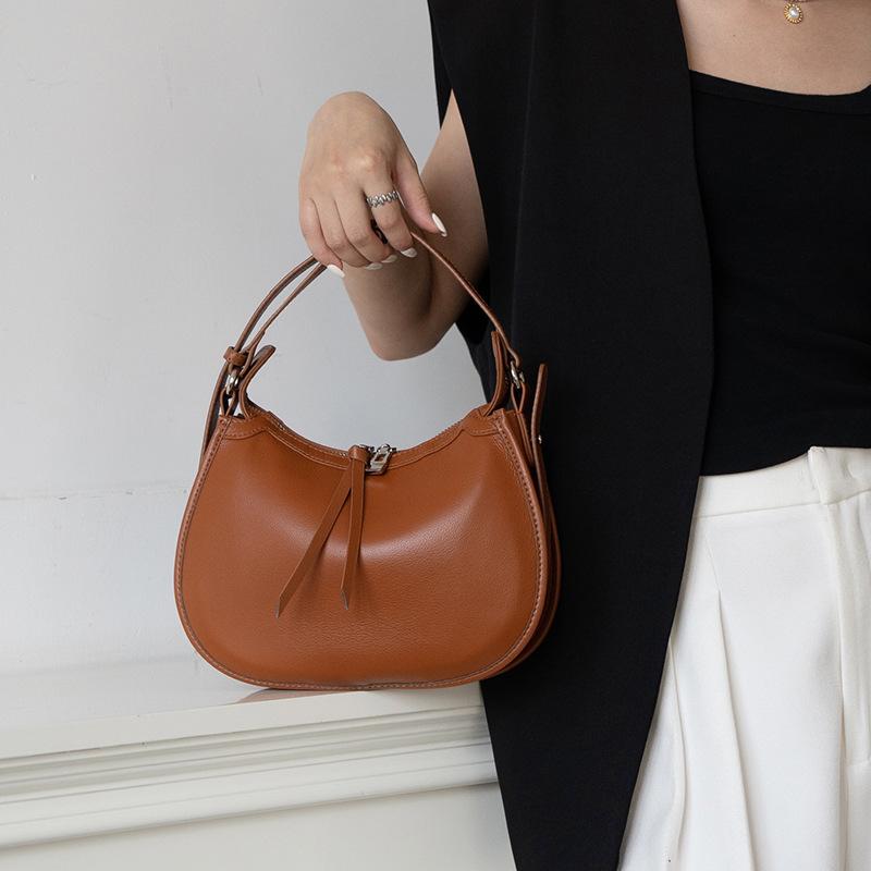 Large-capacity Genuine Leather Crossbody Dumpling Bag Underarm Bag High-end Single-shoulder Crescent-shaped Bag
