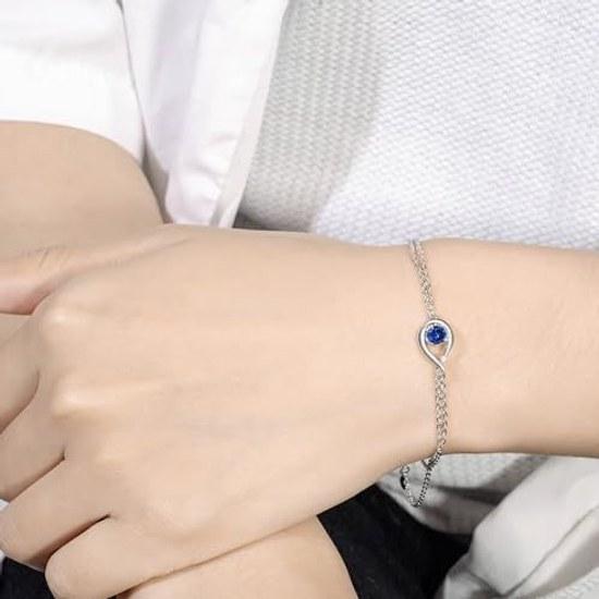 FH.bird September birthstone bracelet women Eternal Love Silver 925 metal allergy compatible double chain adjustable length