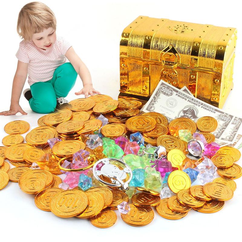Captain Pirate Treasure Chest Child Treasure Chest Toy Gold Coins Treasure Hunt Game Money Banking Toys Kids Pretend Play