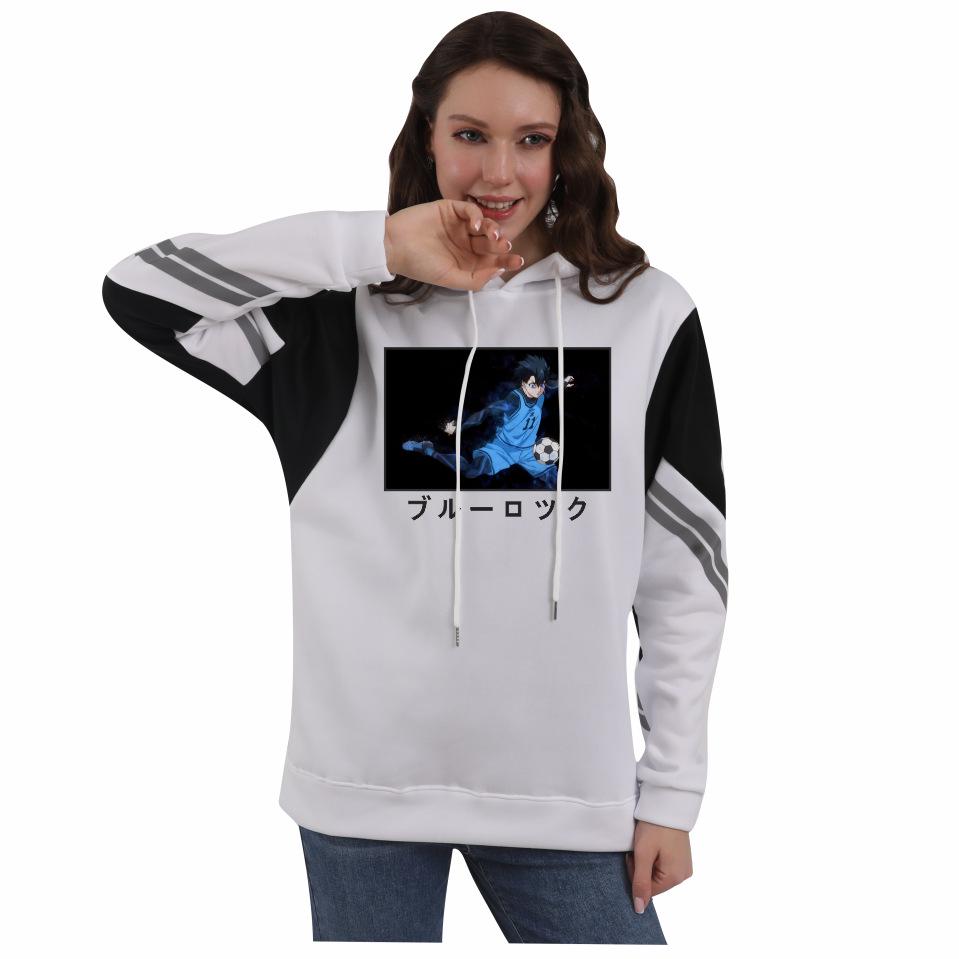 Blue Lock Print Men's Patchwork Hoodie