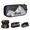 Estuches de Lápices con Diseño de Retrato de Caballo Doble para Estudiantes Caja de Bolígrafos Escolar Bolsa para Lápices Neceser de Gran Capacidad
