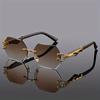 Frameless Cut Edge Square Uv400 Sunglasses New European And American Wood Grain Leg Driving Outdoor Sports Decoration Glasses