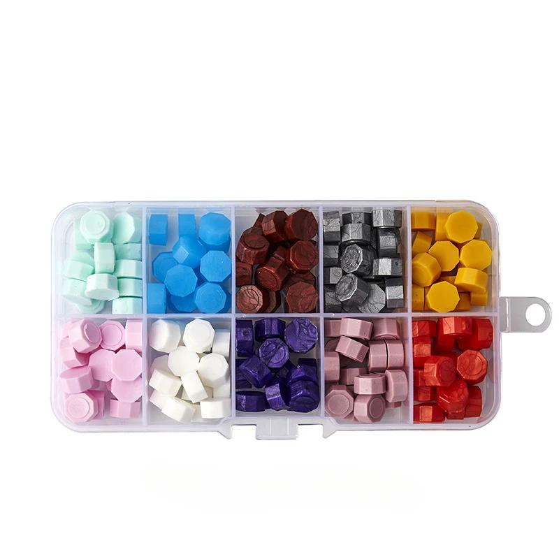 Custom Stamp Lacquer Wax Particles Box with Multi-color Sealing Wax Mixed with Octagonal Seal Wax Custom Stamp Matrimonio Gadget