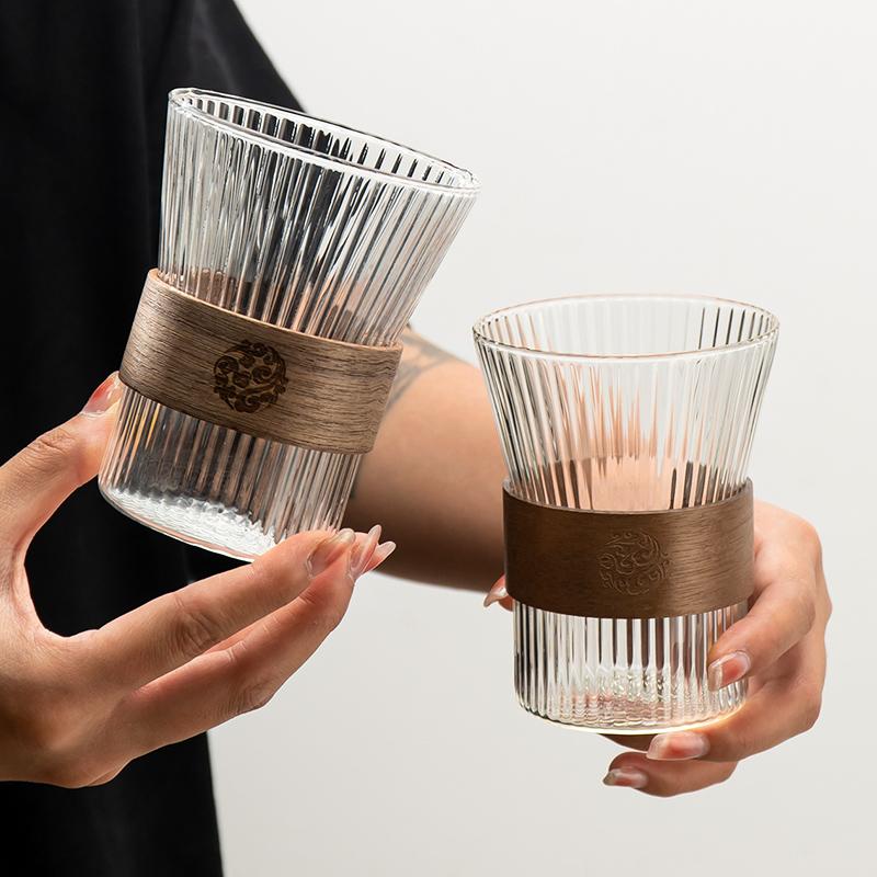 Hammer Patterned Glass Cup For Coffee Wood Ring Tea Cup Master Cups Small Kung Fu Set Tea Drinking Coffee Tea Mug