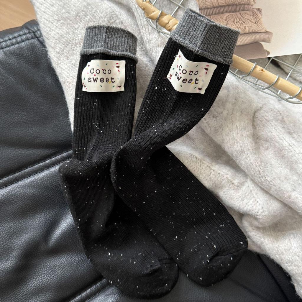 Female Spring and Autumn Retro Color Point Yarn Heel Color Cloth Label in The Tube Pile Socks