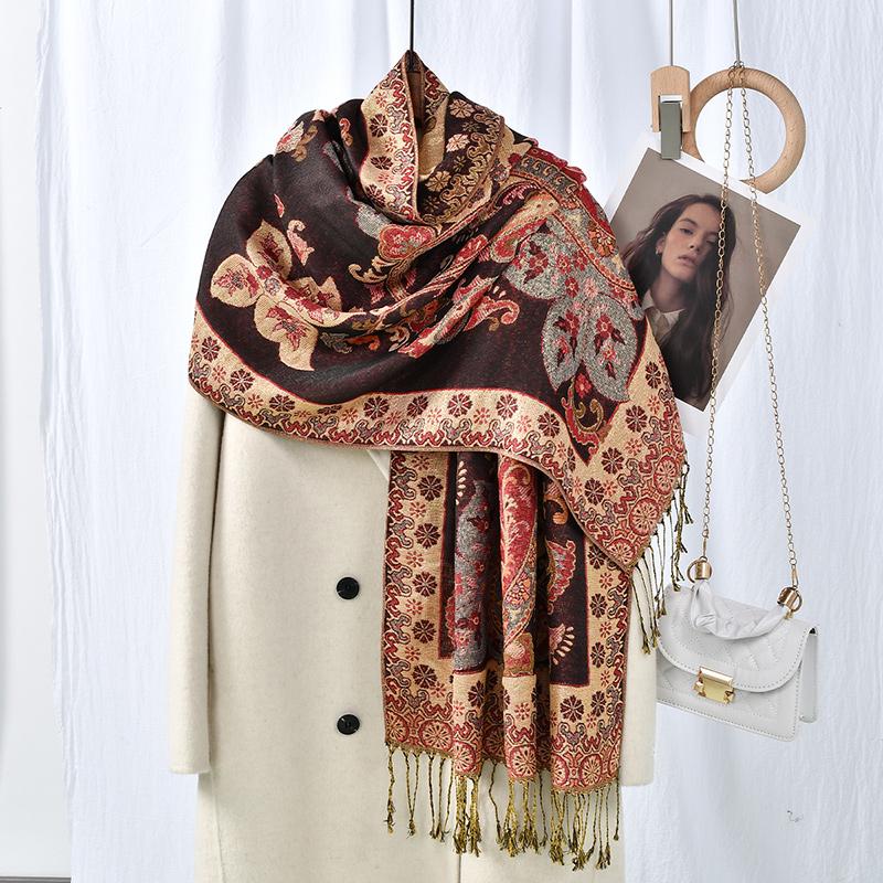 Muslim Paisley Shawl Thin Pashmina Long Tassels Scarf Vintage Cashew Jacquard Printed Stoles Islam Foulard Tippet